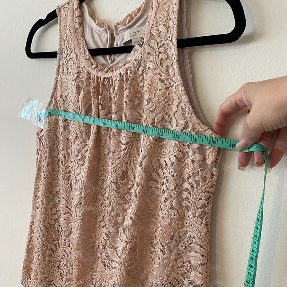 LOFT Flowy Dusty-Rose Floral Lace Lined Sleeveless Blouse Key Hole Back XSP - Picture 8 of 10